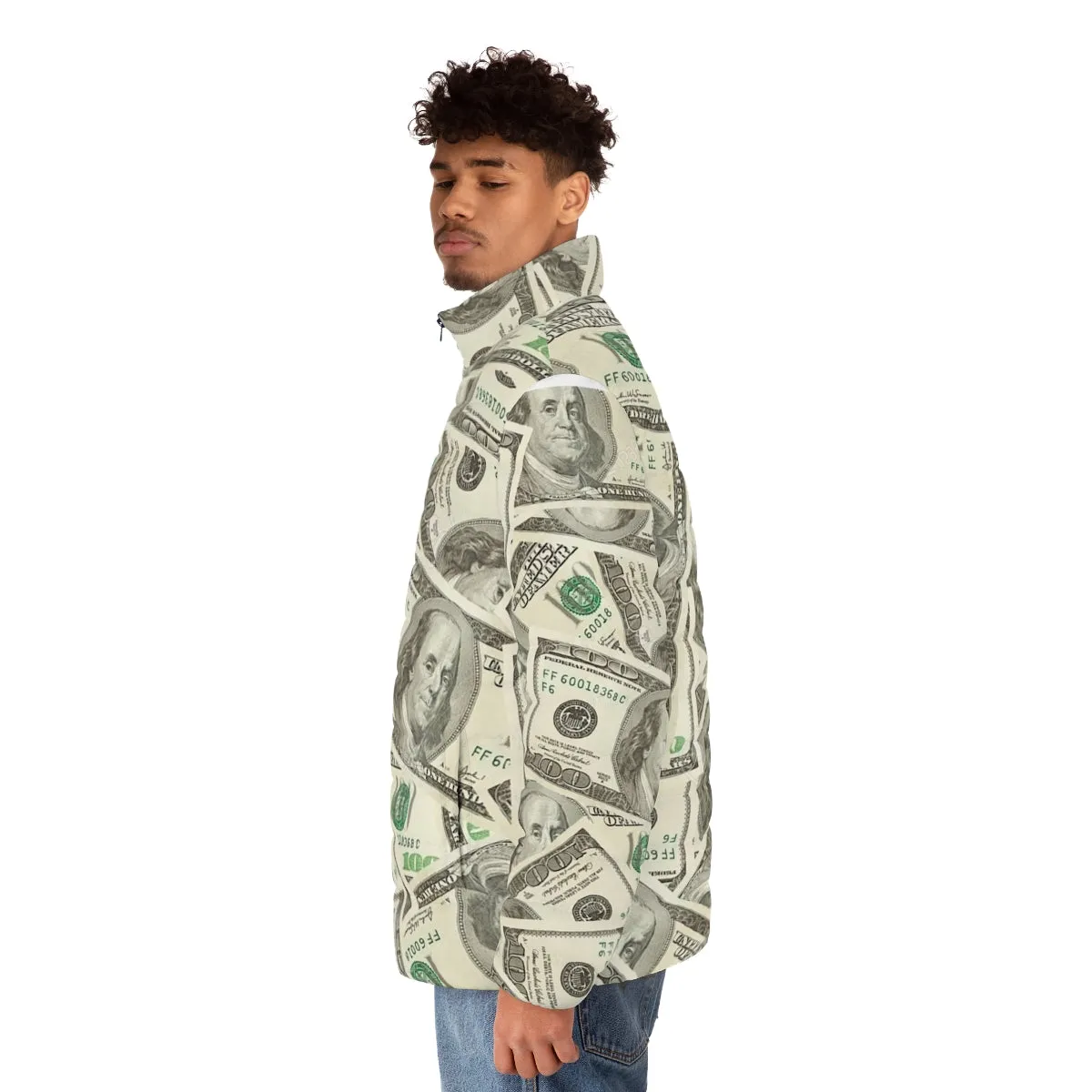 100 Dollar Bills Puffer Jacket - Stylish and Unique Urban Outerwear