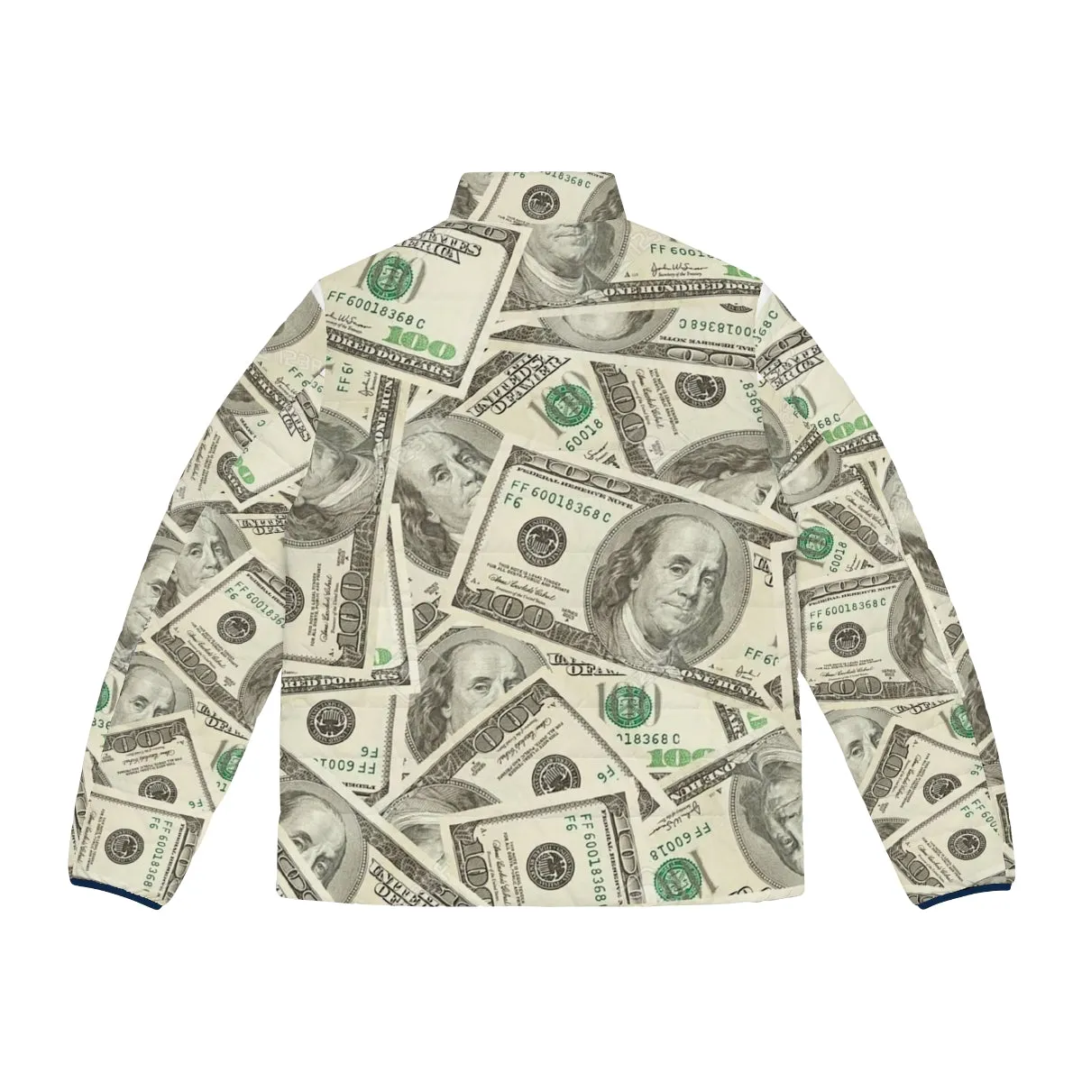 100 Dollar Bills Puffer Jacket - Stylish and Unique Urban Outerwear