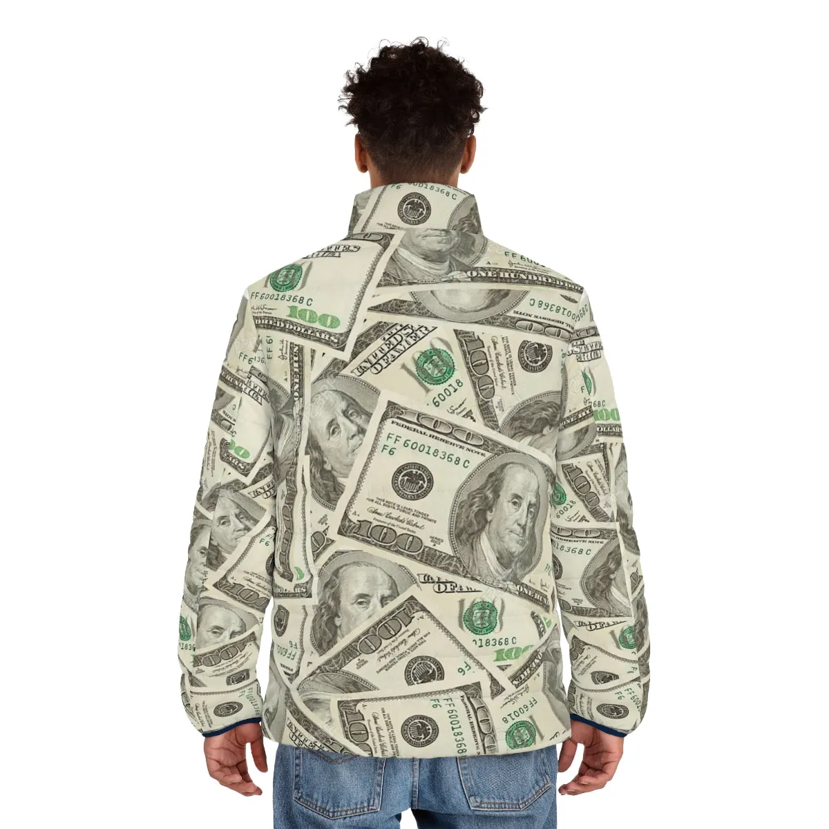 100 Dollar Bills Puffer Jacket - Stylish and Unique Urban Outerwear