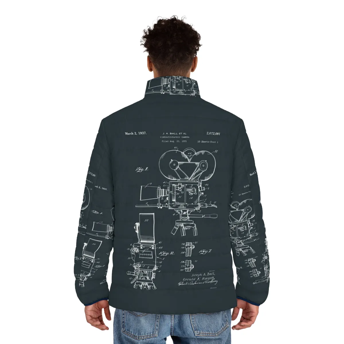 1937 Vintage Film Camera Patent Drawings Puffer Jacket