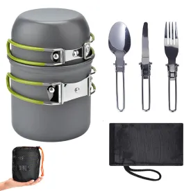 1pc Deluxe Camping Cookware Kit - Stainless Steel Utensils Set with Durable Forks, Knives, Spoons - Portable, Compact, Space-Saving, Easy-to-Clean, Ideal for Outdoor Camping, Picnic, Travel, Cooking Adventures