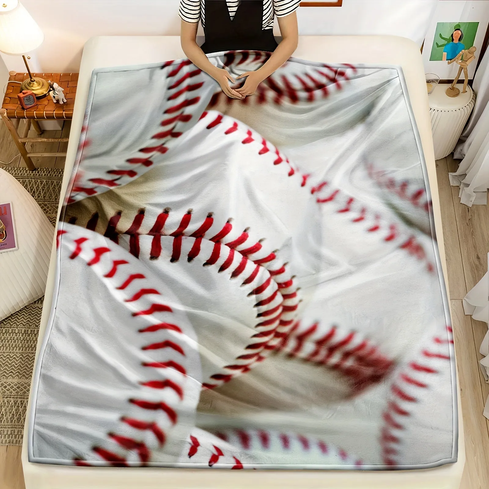 1pc Ultra-Soft, Warm, and Cozy Baseball Throw Blanket - Perfect for Couch, Bed, Sofa, Office, and Camping - Soft Brushed Microfiber, Lightweight, Compact, and Easy to Care