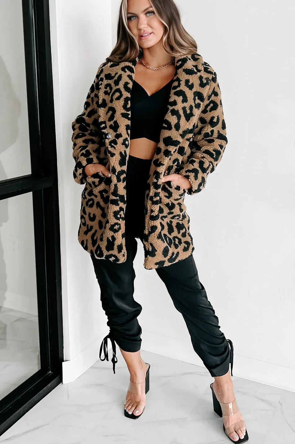 All About The Attention Teddy Sherpa Leopard Coat (Brown)