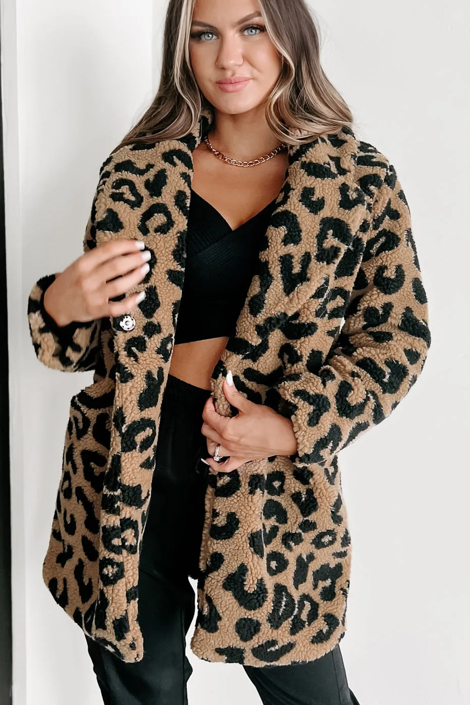 All About The Attention Teddy Sherpa Leopard Coat (Brown)