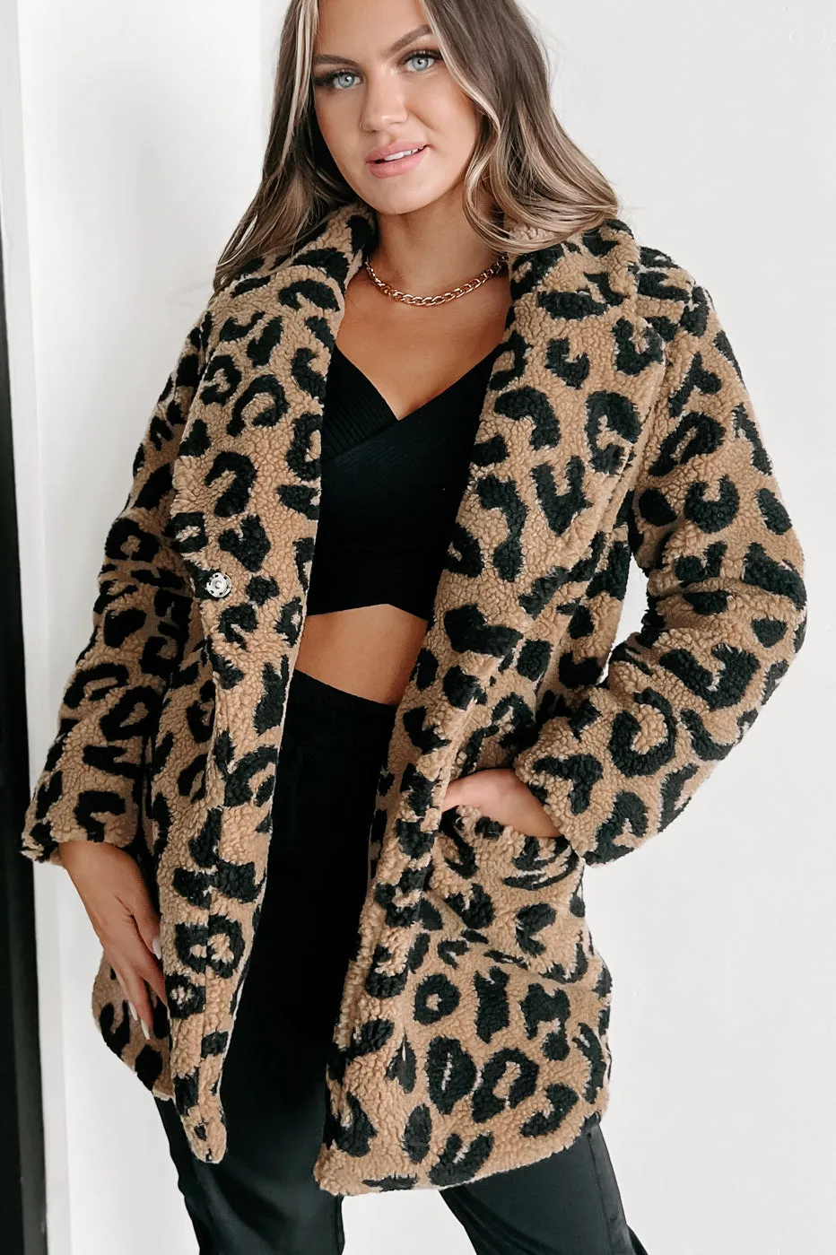 All About The Attention Teddy Sherpa Leopard Coat (Brown)