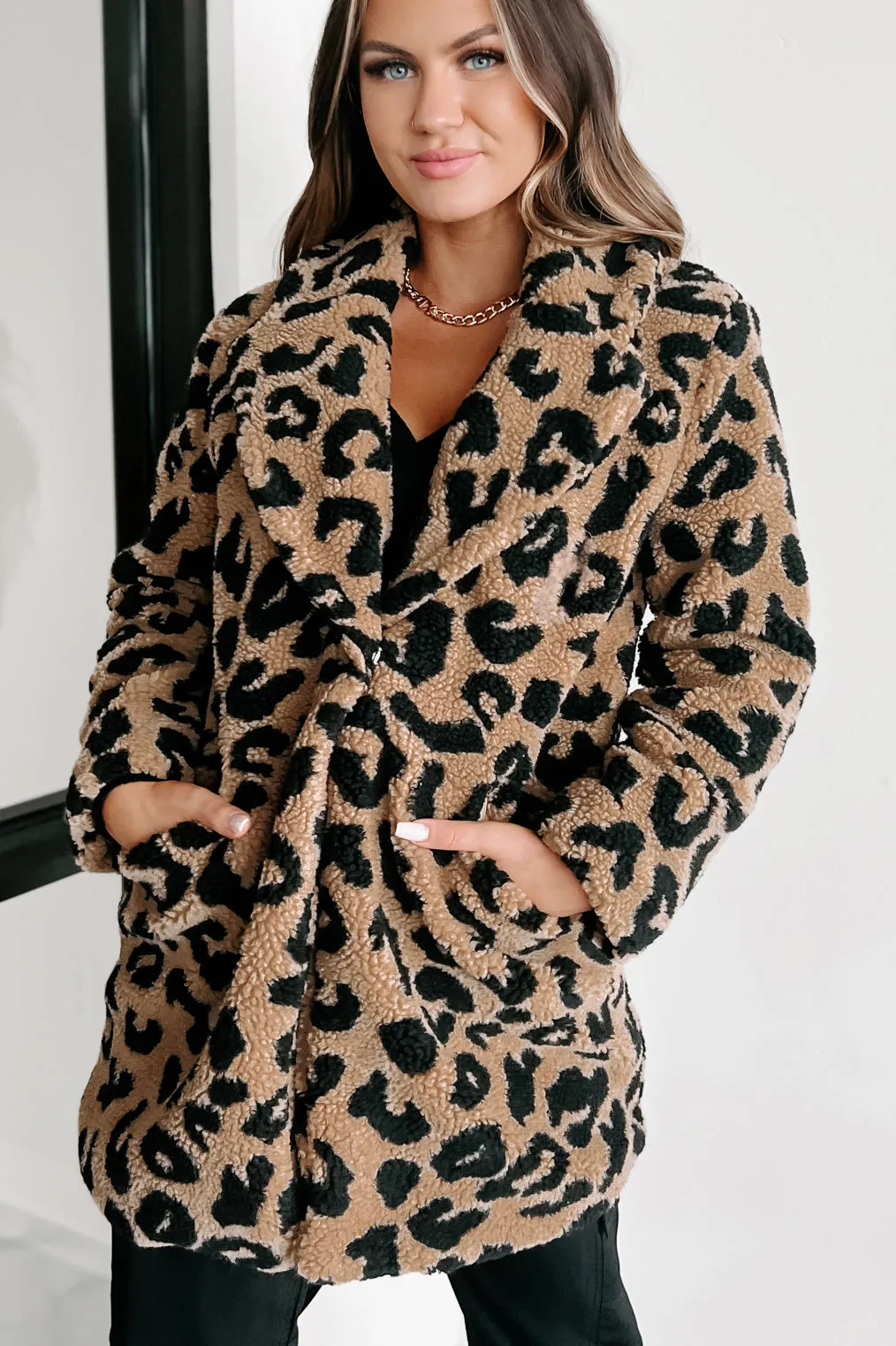 All About The Attention Teddy Sherpa Leopard Coat (Brown)