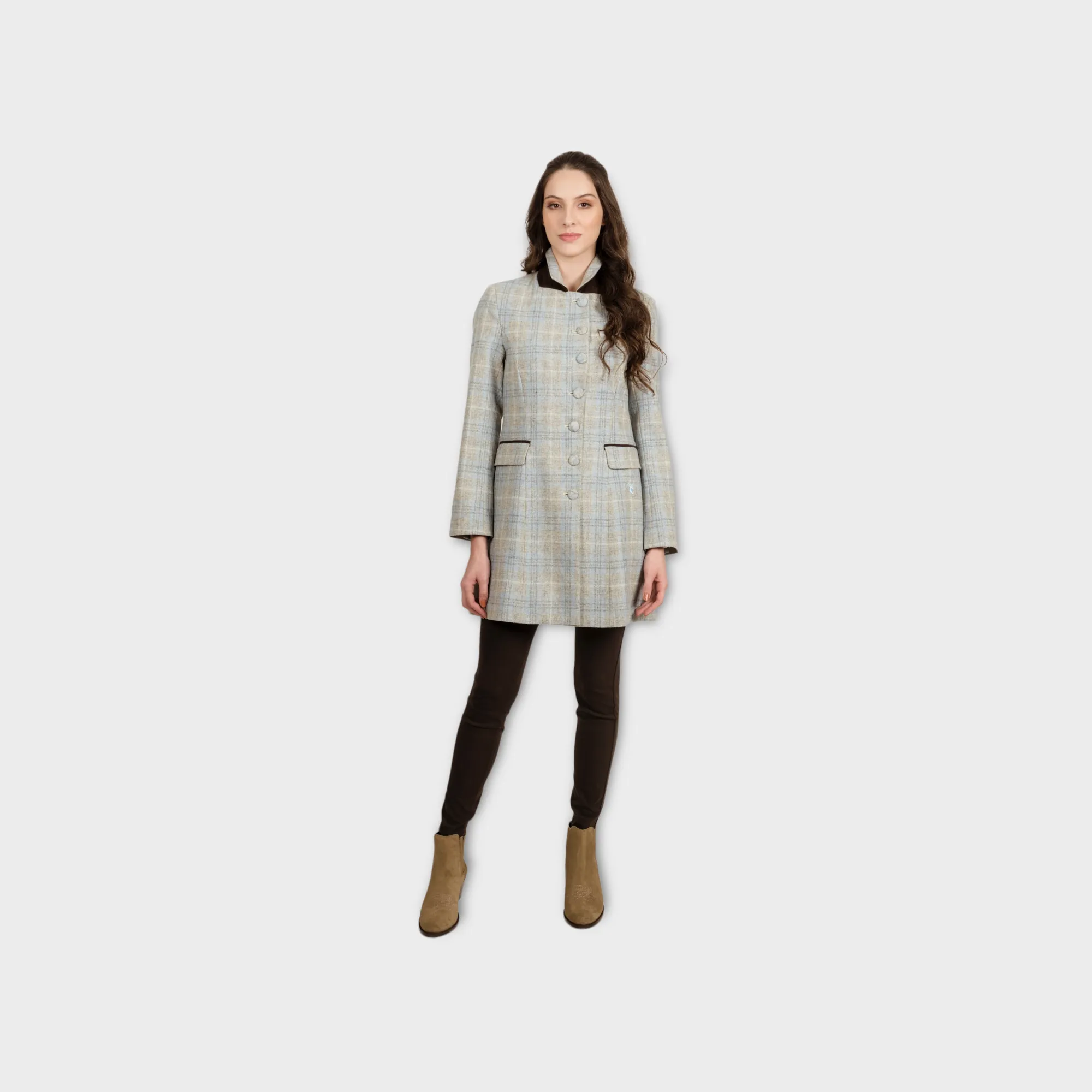 Anna Wool Check Coat - Blue