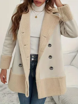 Apricot Lapel Lamb Wool Contrast Long Coat