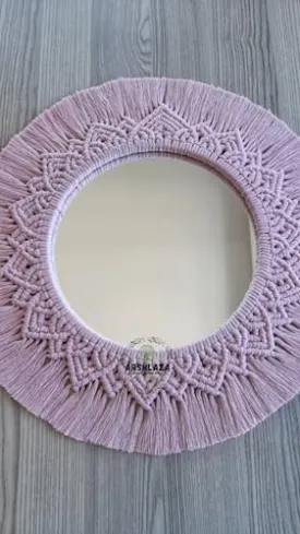 ARSHLAZA Macrame Hanging Wall Mirror with Macrame Round Mirror Art Boho Decor [MPINK] Framed, Off-White