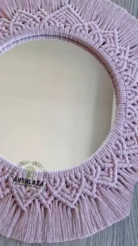 ARSHLAZA Macrame Hanging Wall Mirror with Macrame Round Mirror Art Boho Decor [MPINK] Framed, Off-White