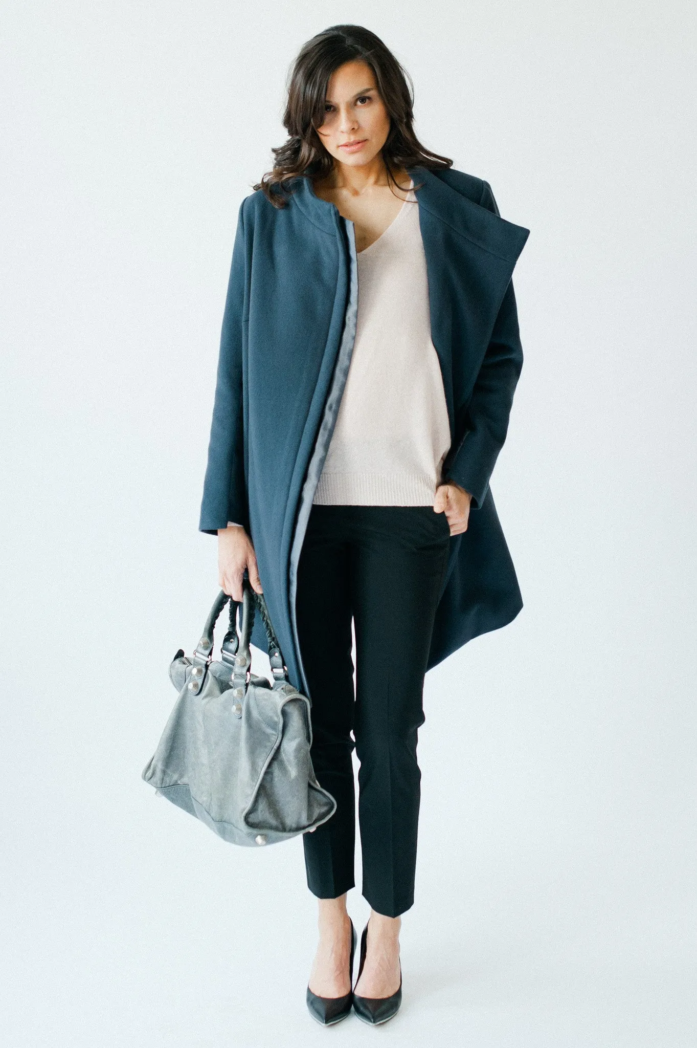 Astor Asymmetric Coat - Slate Blue