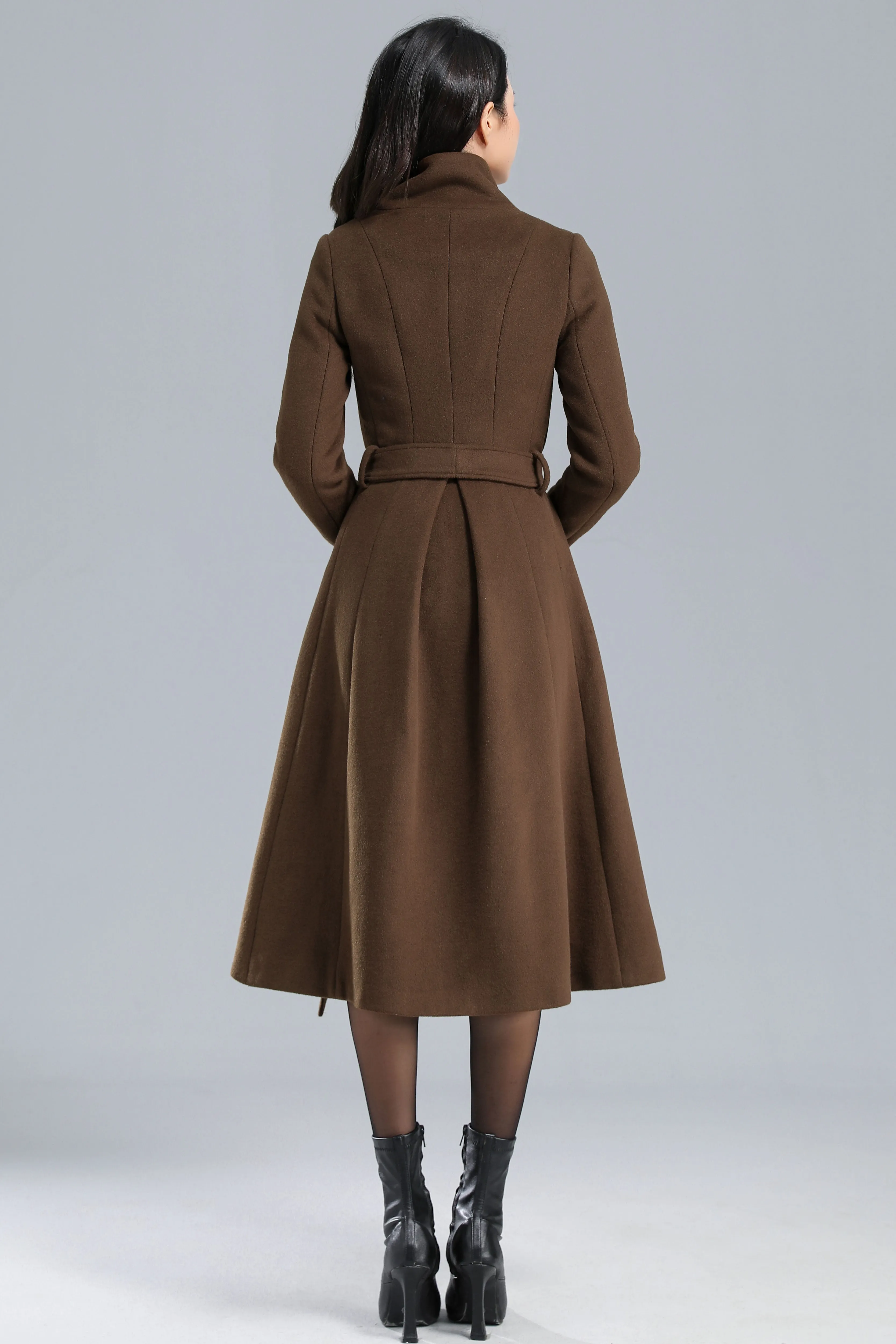 Asymmetrical Wool Coat Brown C2468