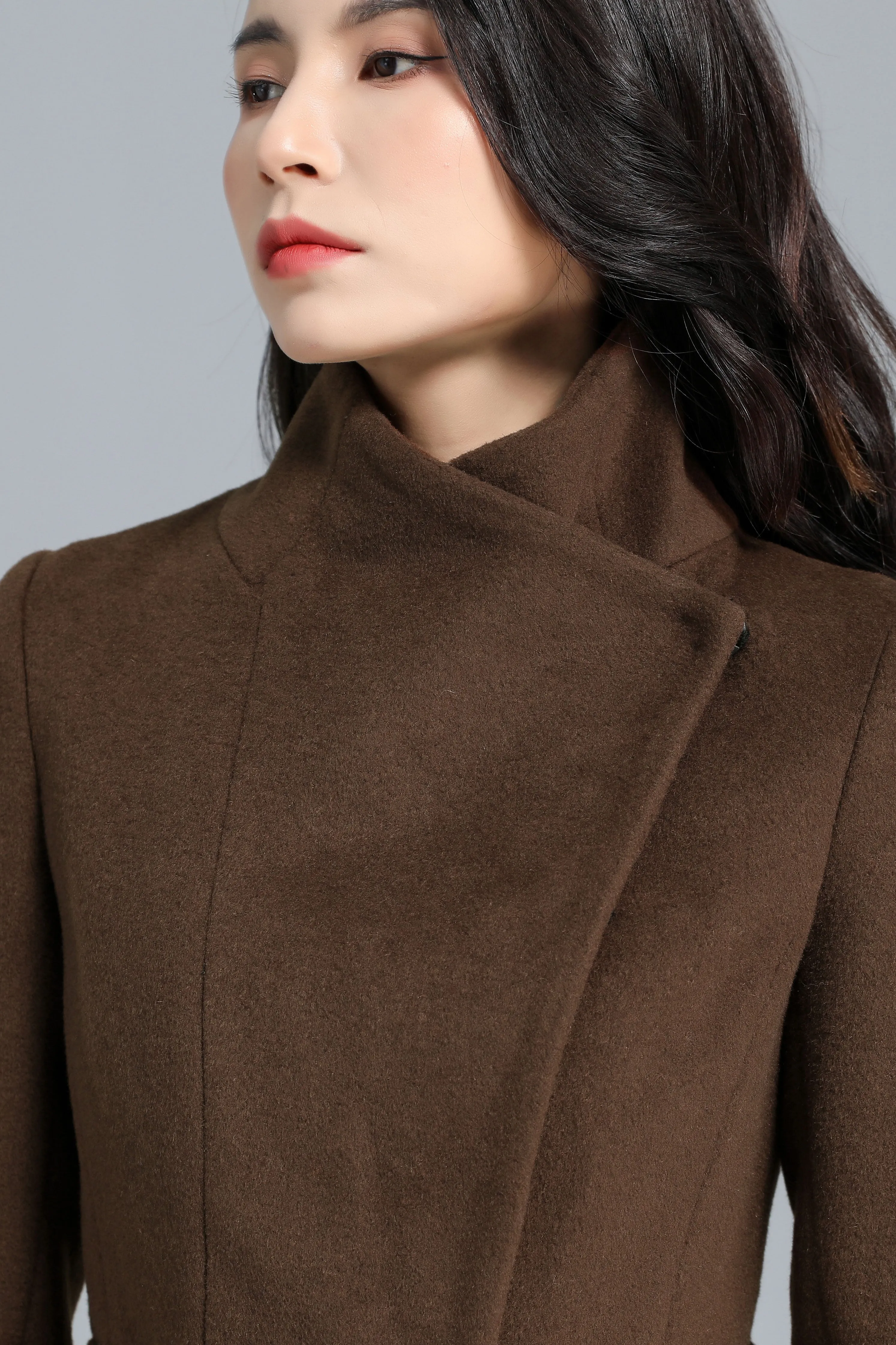 Asymmetrical Wool Coat Brown C2468