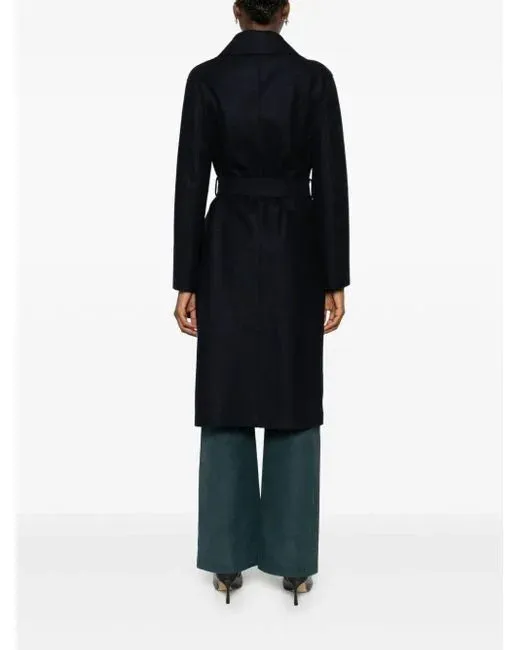 Belted Long D.B Coat Pressed Wool And Polaire - Black