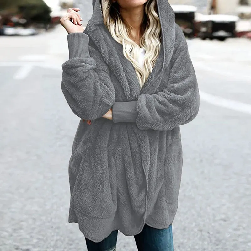 Big Size Winter Coat Women Faux Fur Cardigan Jacket S-2XL