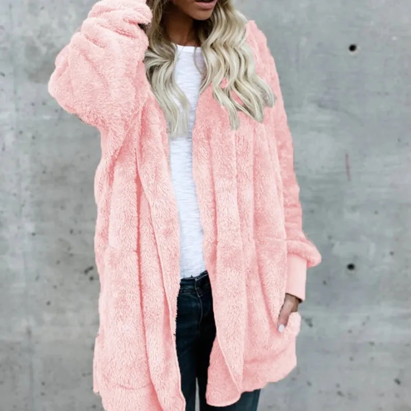 Big Size Winter Coat Women Faux Fur Cardigan Jacket S-2XL