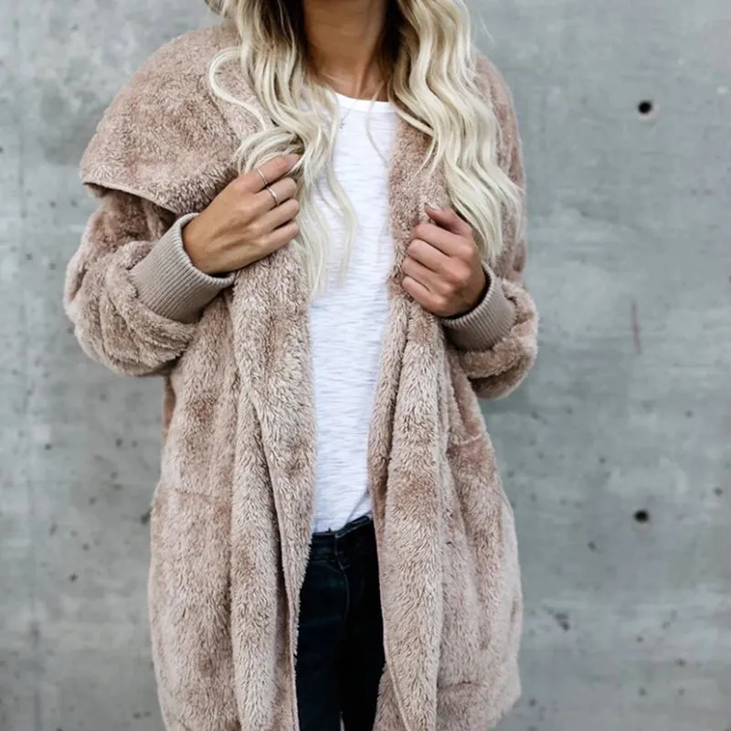 Big Size Winter Coat Women Faux Fur Cardigan Jacket S-2XL