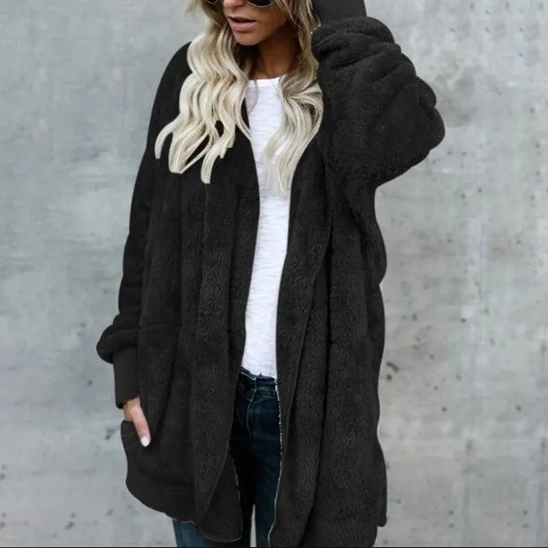 Big Size Winter Coat Women Faux Fur Cardigan Jacket S-2XL