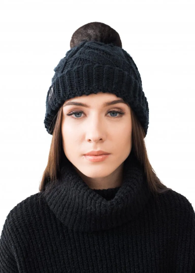 Black Chinchilla Fur Beanie