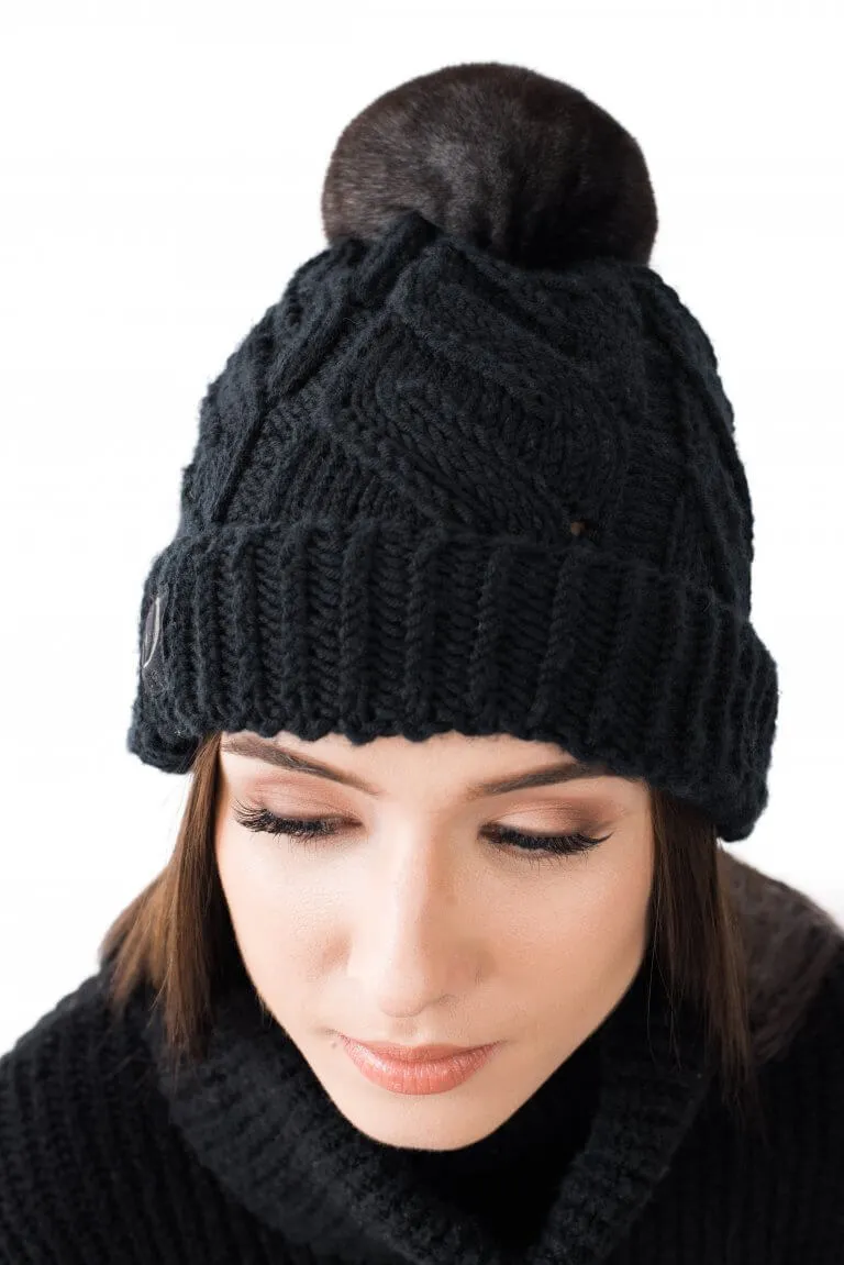 Black Chinchilla Fur Beanie