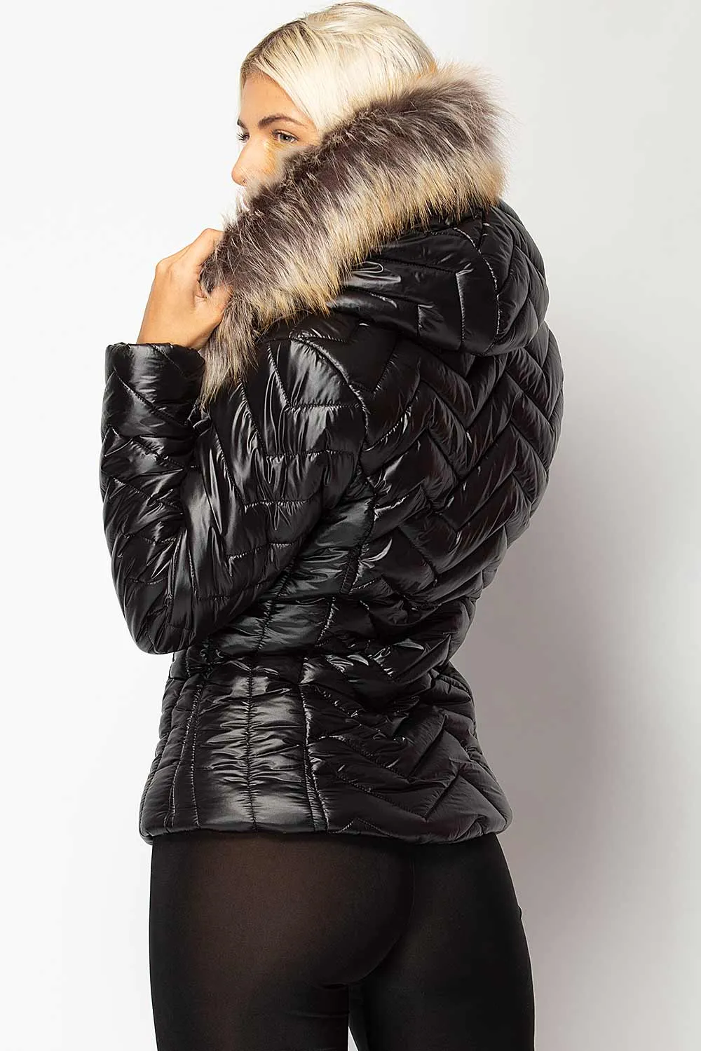 Black Shiny Puffer Quilted Jacket