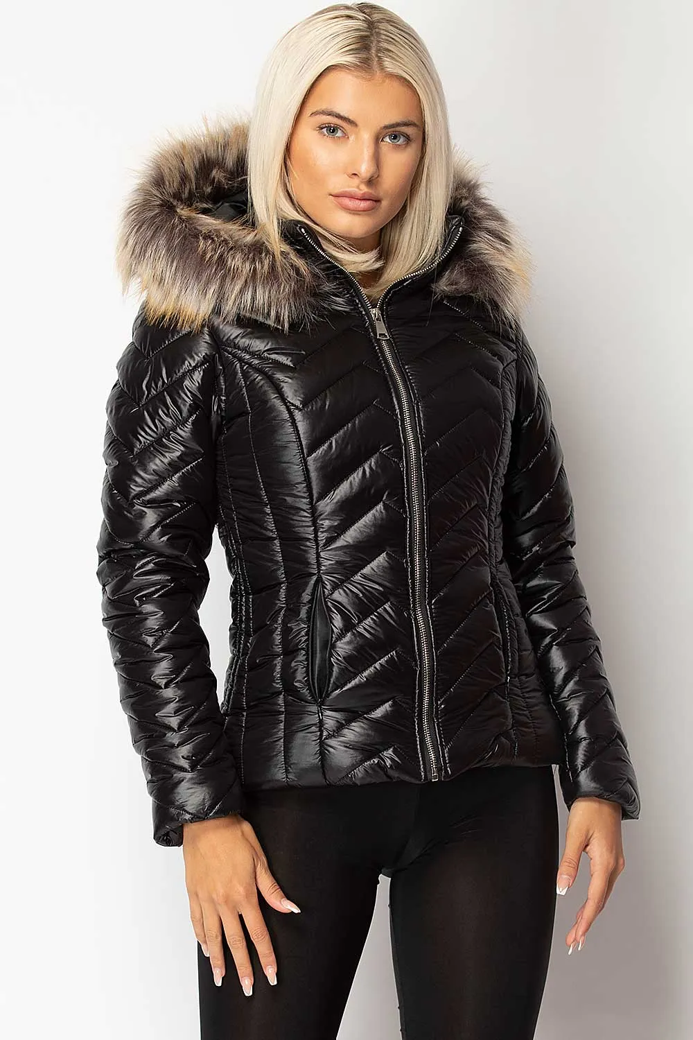 Black Shiny Puffer Quilted Jacket