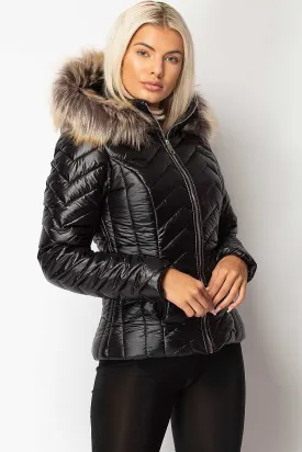 Black Shiny Puffer Quilted Jacket