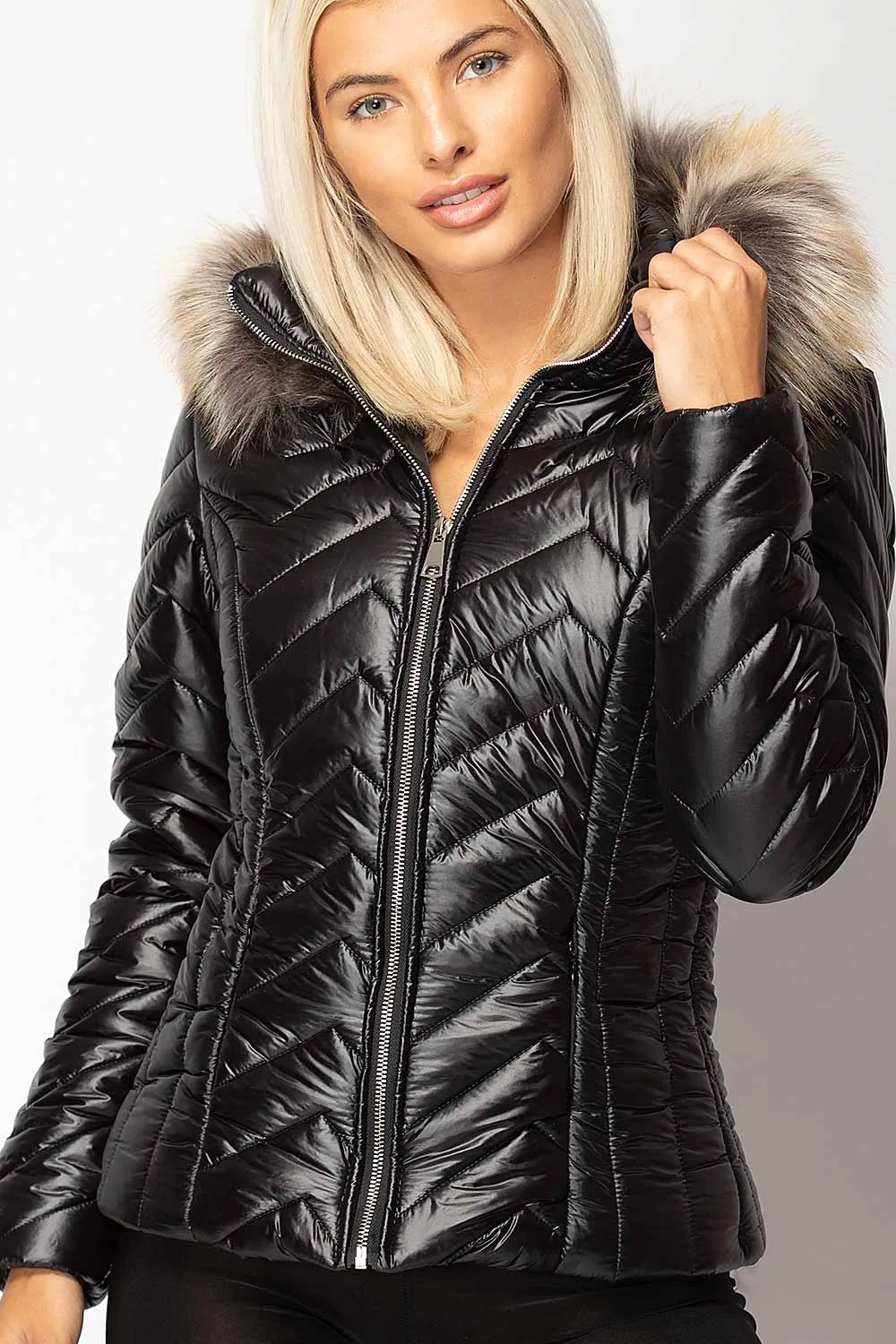 Black Shiny Puffer Quilted Jacket