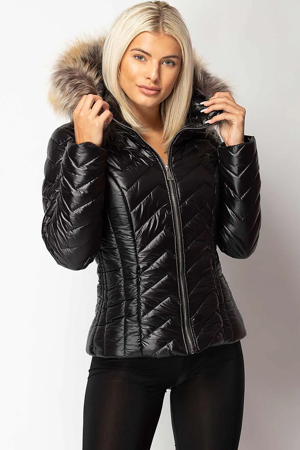 Black Shiny Puffer Quilted Jacket