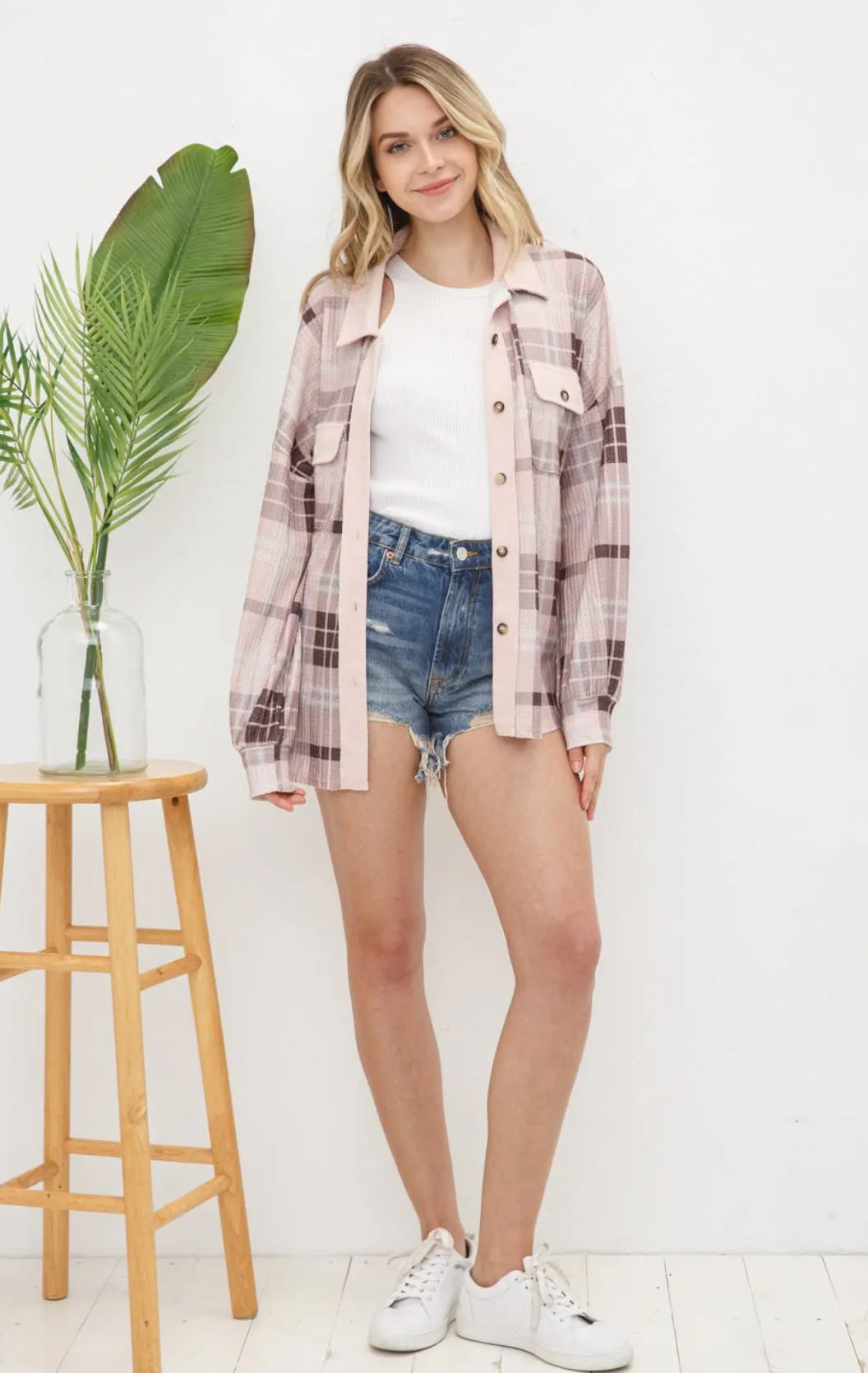 Blue B. Blush Plaid Thermal Hooded Shacket