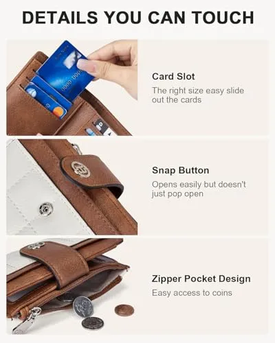 BOSTANTEN Small Wallet for Women Leather RFID Blocking Card Holder Bifold Compact Wallets With Zipper Coin Pocket Beige＆Brown