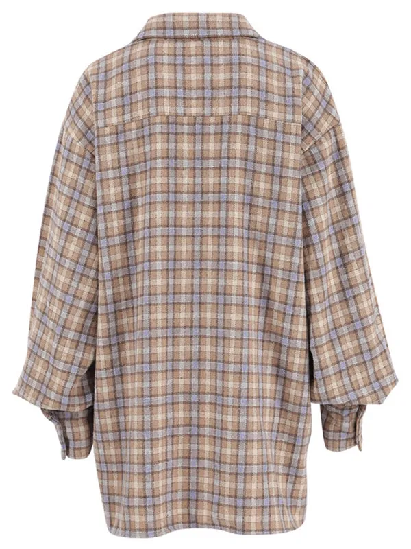 Callen Women's New American Retro Plaid Commuting Oversize Long Sleeve Shirt Jacket