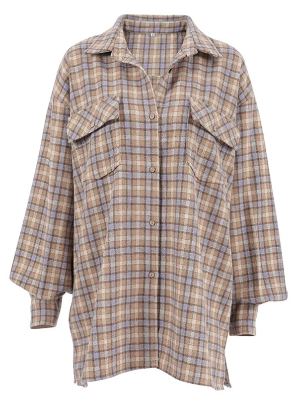 Callen Women's New American Retro Plaid Commuting Oversize Long Sleeve Shirt Jacket