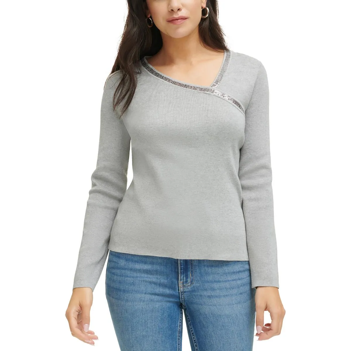 Calvin Klein Womens Asymmetric Long Sleeve Pullover Sweater