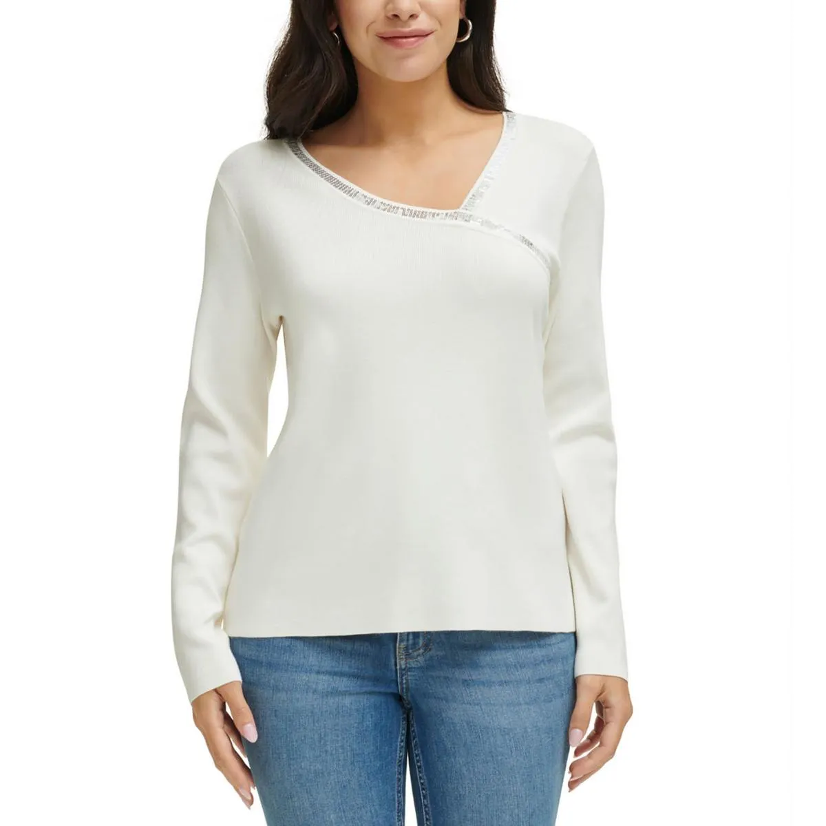 Calvin Klein Womens Asymmetric Long Sleeve Pullover Sweater