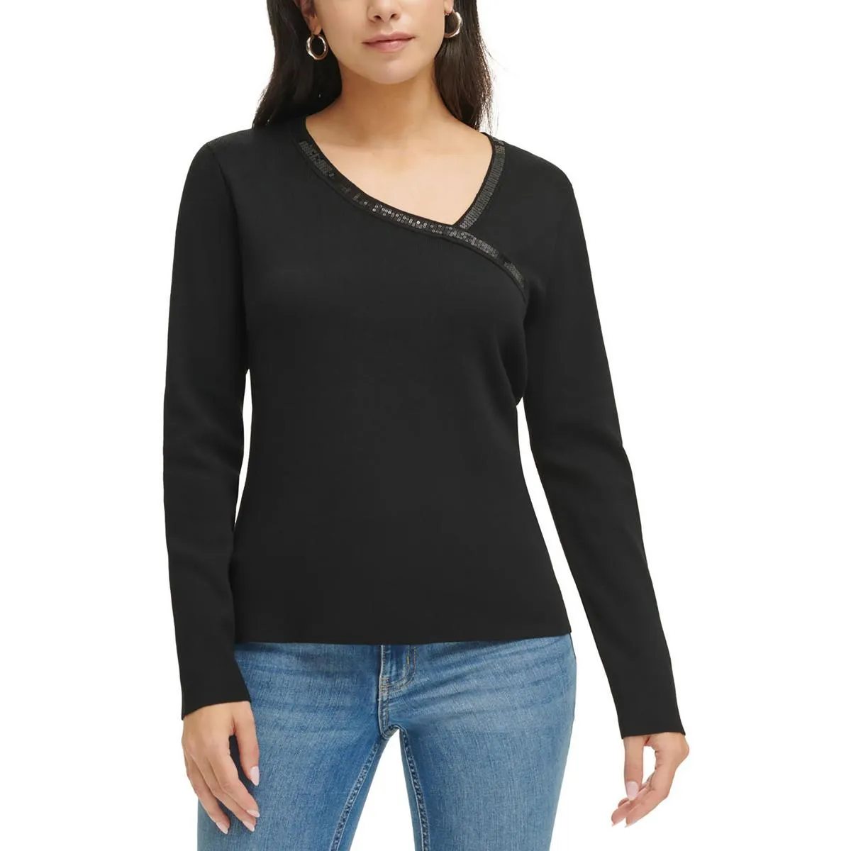 Calvin Klein Womens Asymmetric Long Sleeve Pullover Sweater