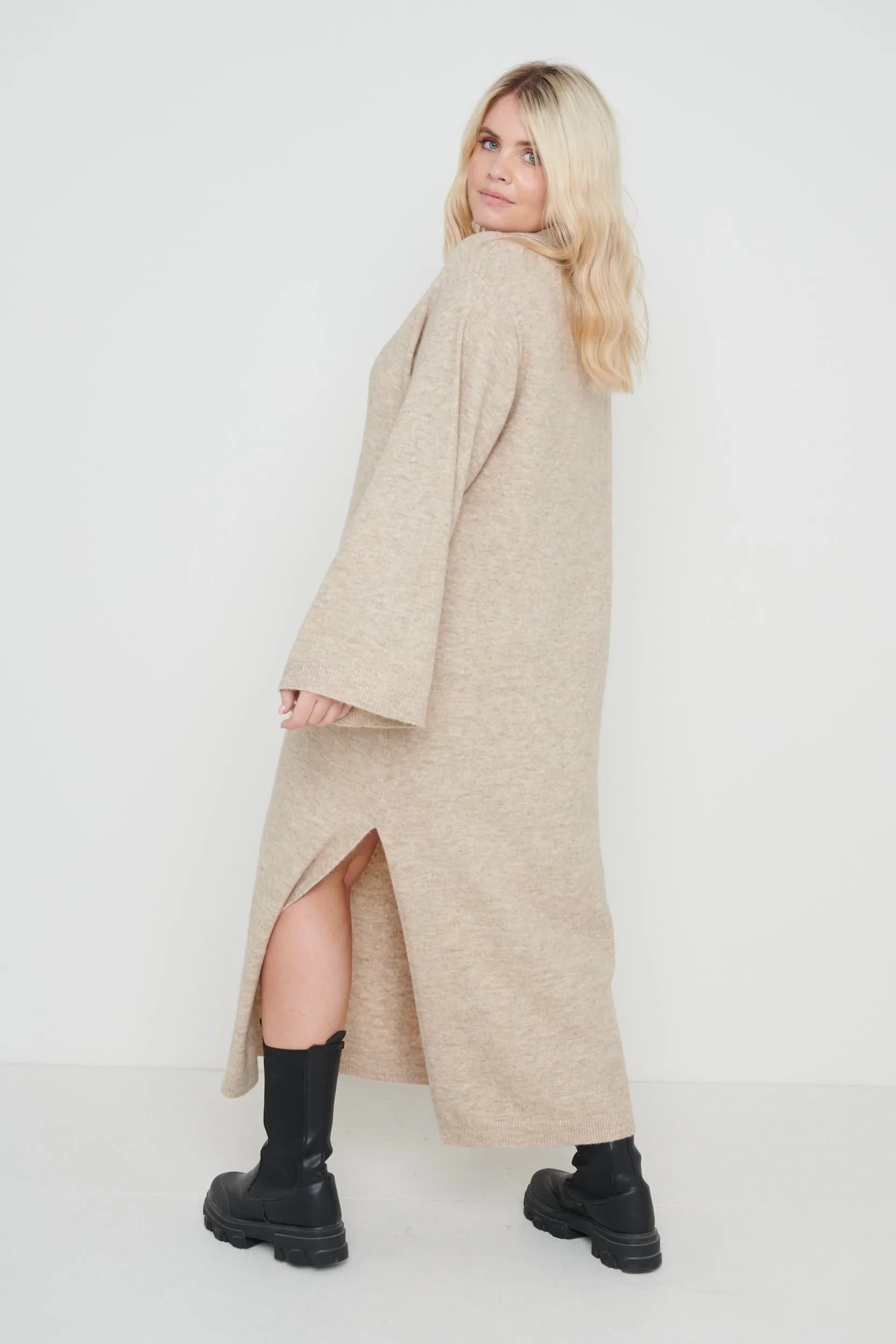 Cas Collared Knit Dress - Beige