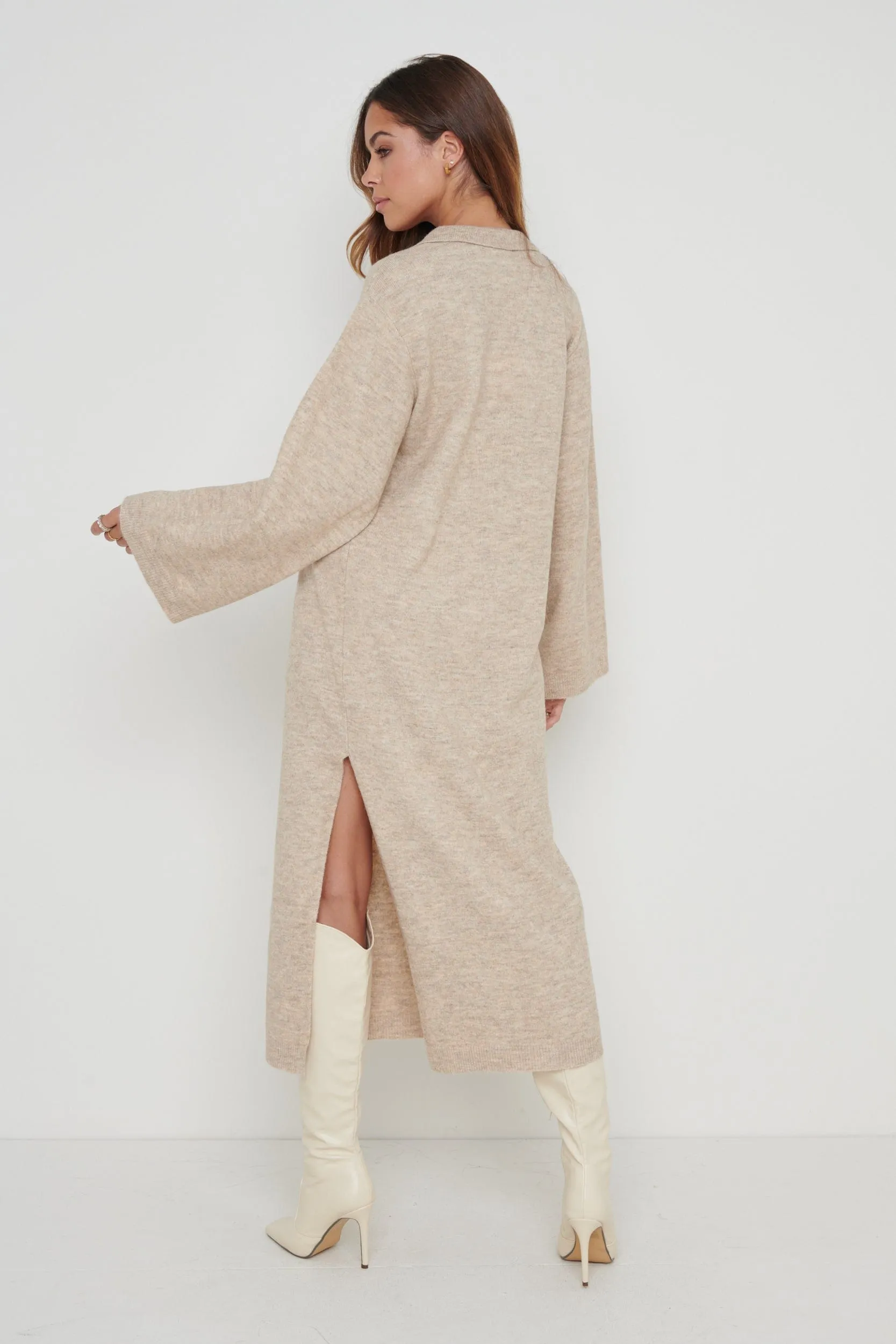 Cas Collared Knit Dress - Beige