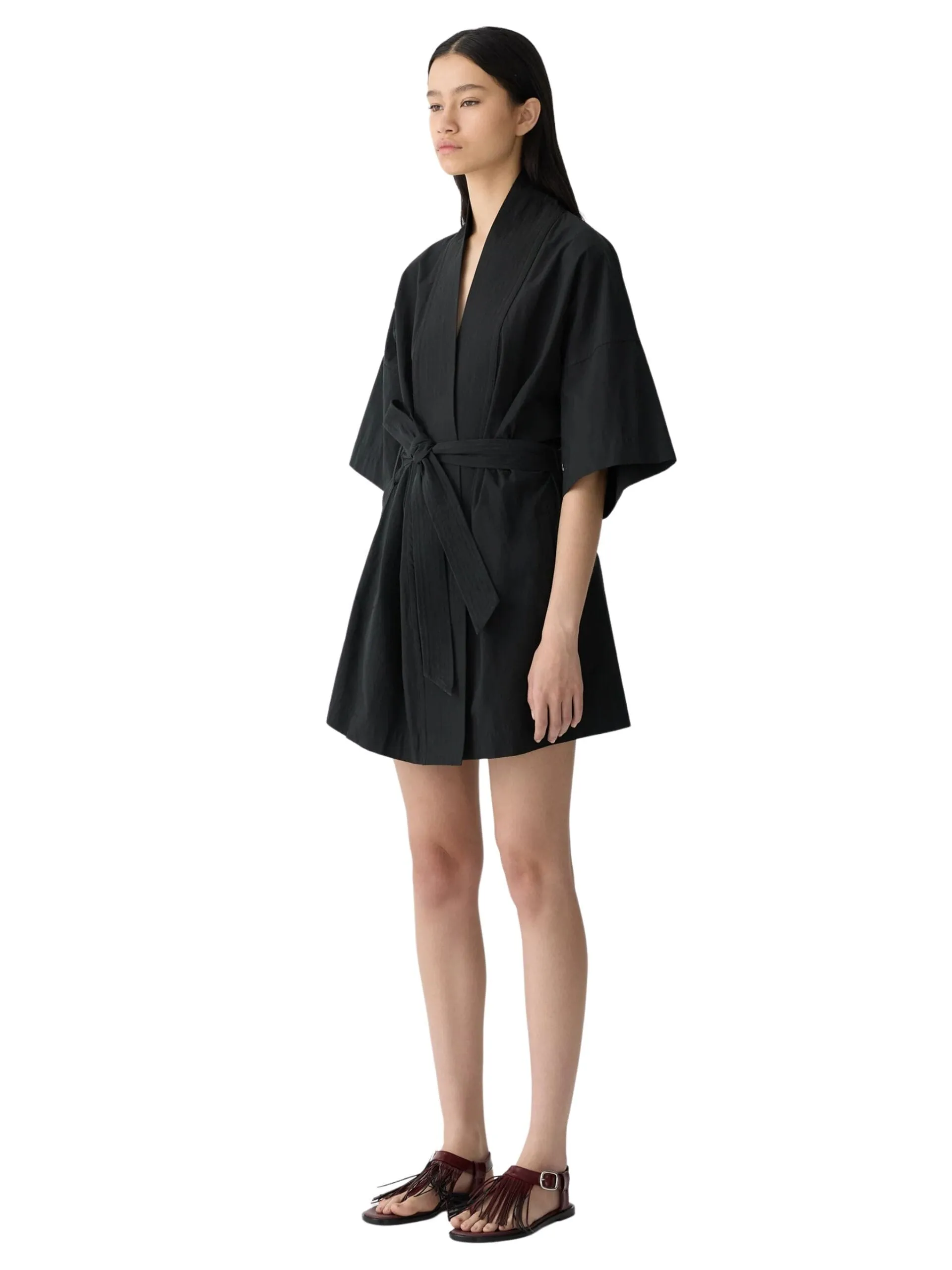 Compact Cotton Wrap Dress / Black