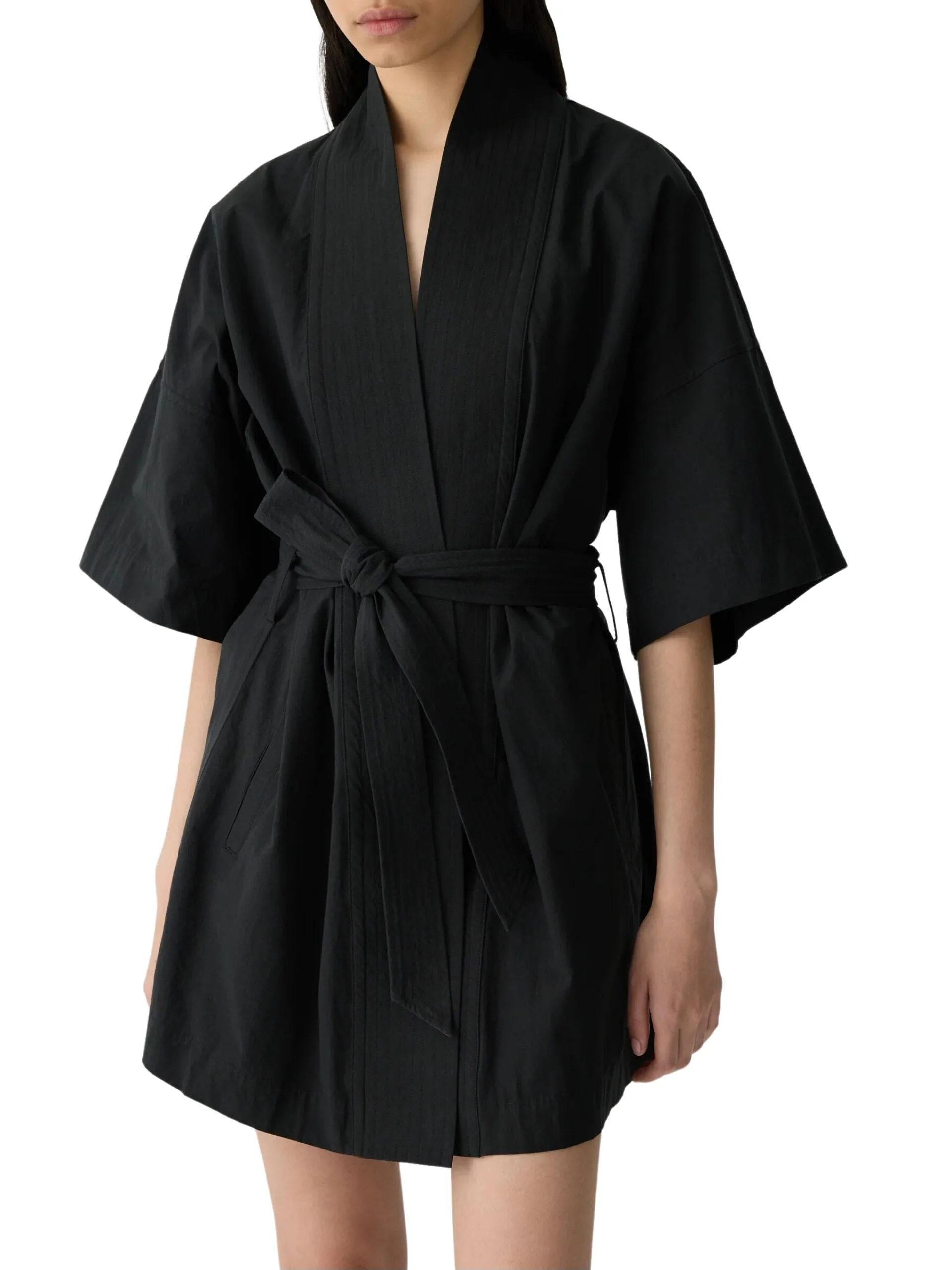 Compact Cotton Wrap Dress / Black