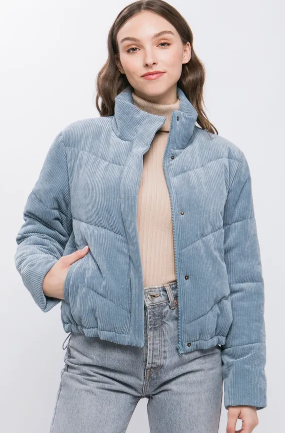 Corduroy Puffer Jacket With Toggle Detail