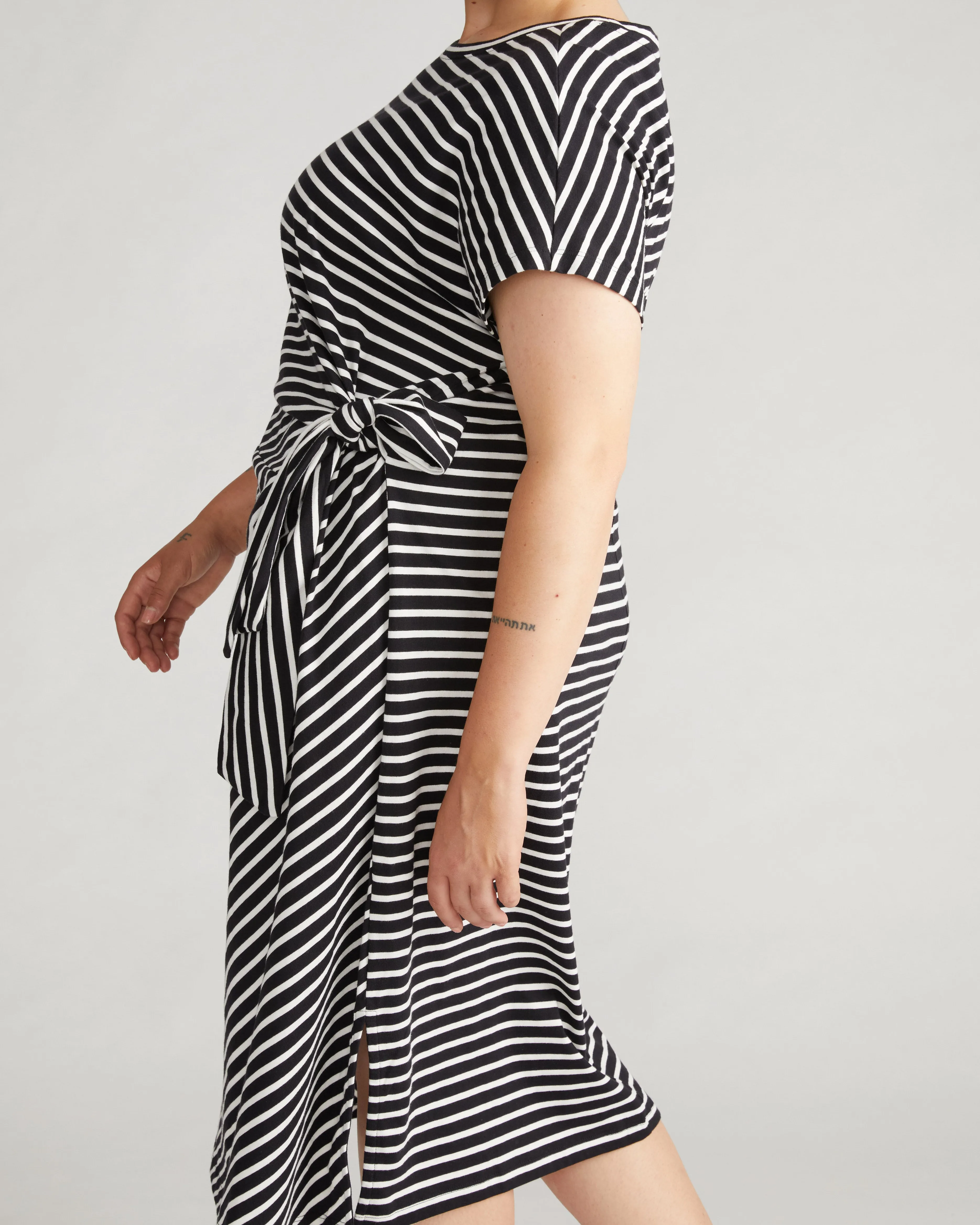 Crescent Breton Stripe Knot Dress - Black/White Stripe