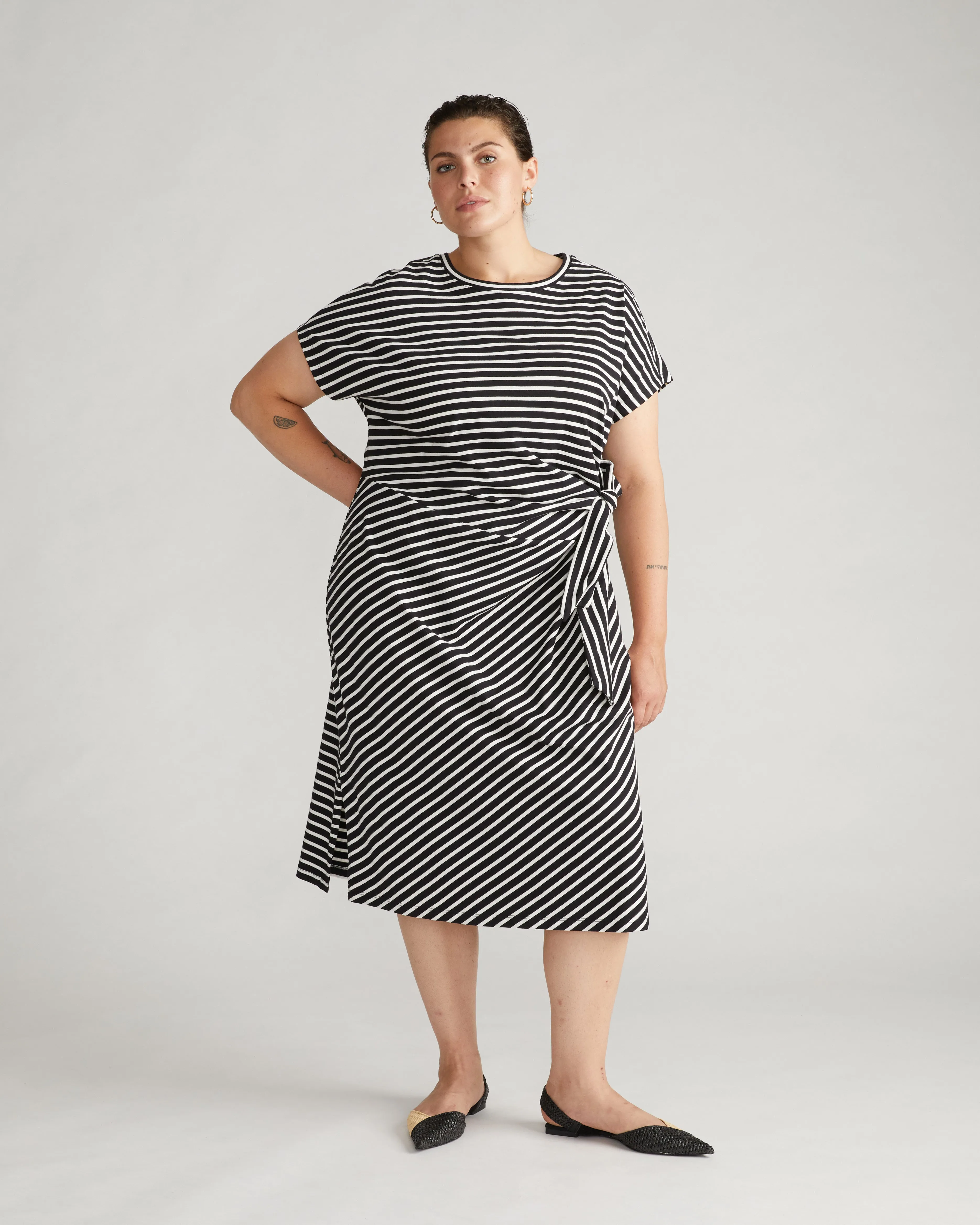 Crescent Breton Stripe Knot Dress - Black/White Stripe