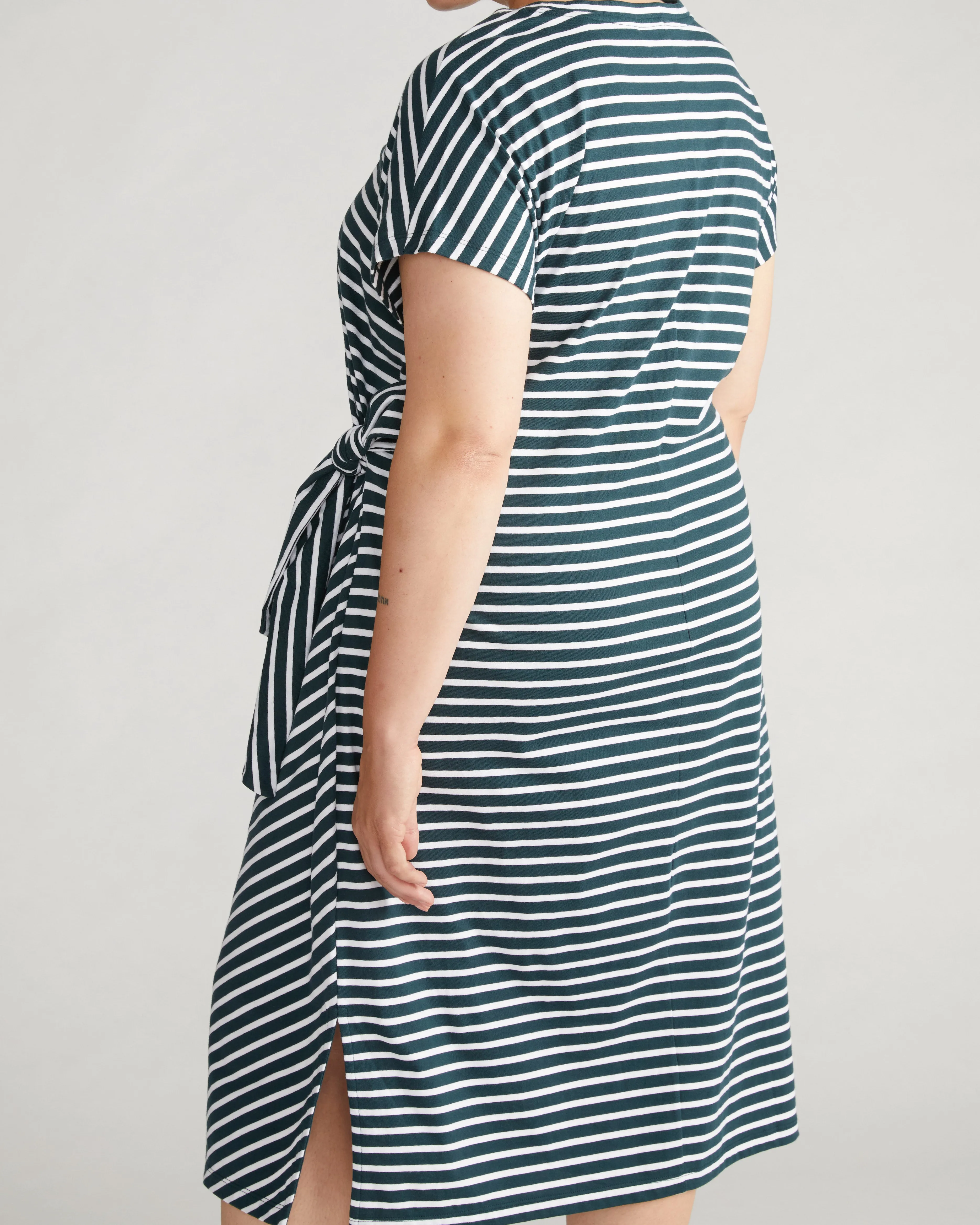 Crescent Breton Stripe Knot Dress - Deep Sea/White Stripe