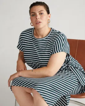 Crescent Breton Stripe Knot Dress - Deep Sea/White Stripe