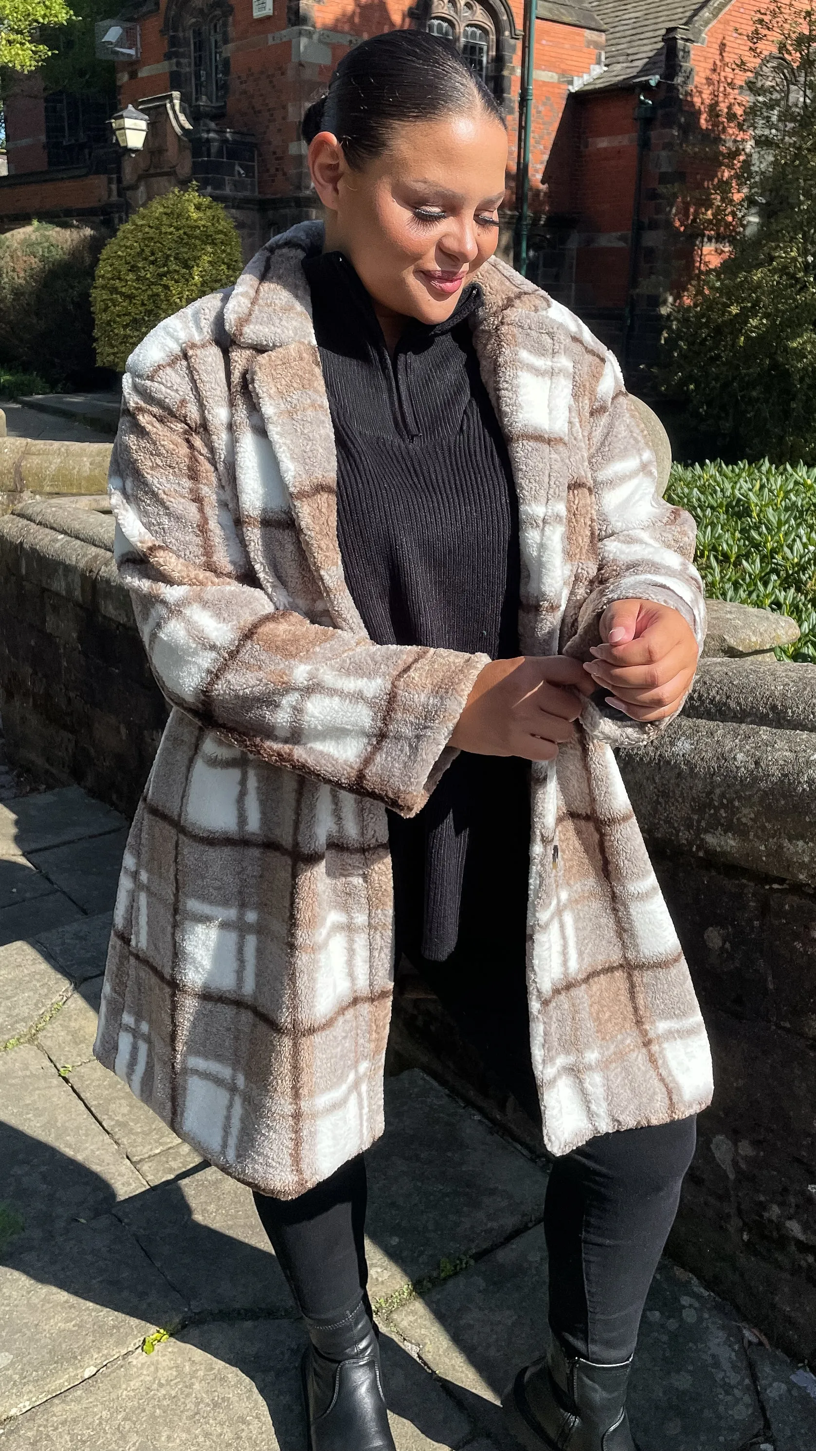 CurveWow Checked Teddy Coat