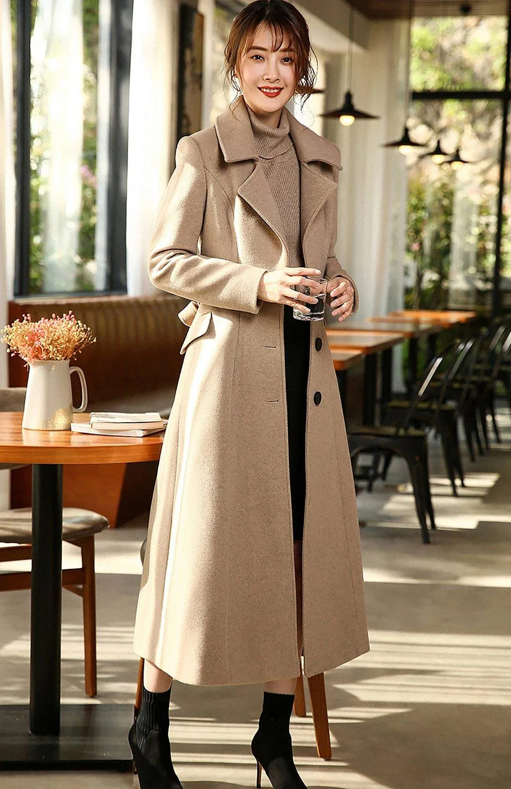 Daisy Single Breasted Wool Blend Long Coat