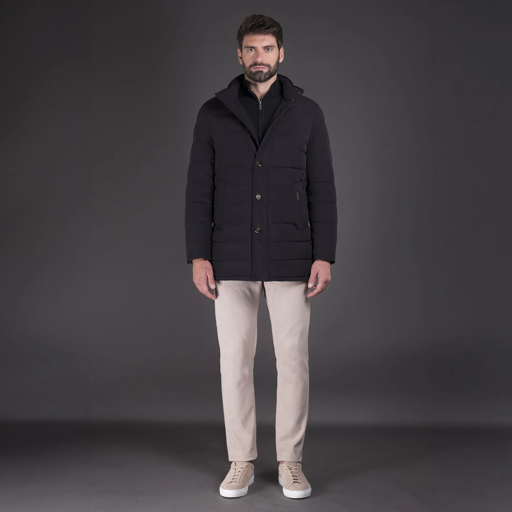 Dark Blue Calegari Goose-Down Quilted Winter Coat - MooRER