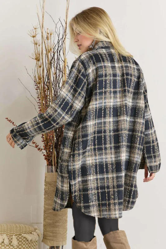 Dark Navy Savoring The Moments Long Plaid Shacket