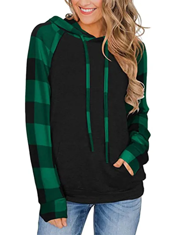 Devon Women's Long Sleeve Printed Sports Plaid Hooded Women's Sweatshirt T-Shirt